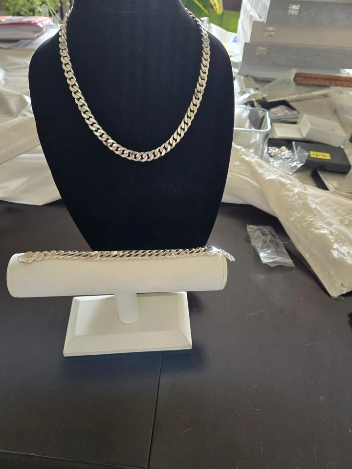 Juego De Pulsera 10mm Plata Cubana 925 18" Sin Cuello 8" 144 Gramos Sólidos Foto 4 de 4