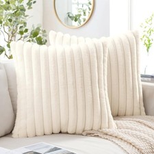 Faux Fur Christmas Decorative Throw Pillow 18" x 18" Pack of 2 2 Cream