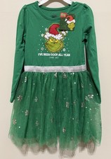Dr. Seuss The Grinch Girls Long-Sleeve Holiday Dress Size 5. NWT. Tulle Skirt