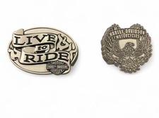 2 HARLEY-DAVIDSON 3-D Metal Belt Buckles LIVE TO RIDE - RIDE TO LIVE