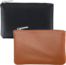 2 Pack Leather Zipper Coin Purse Mini Coin Pocket Pouch for Men Women
