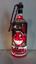Cleveland Indians Inspired Bottle Lamp Hand painted Lighted Stained Glass Look
