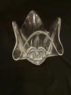 Vtg Handkerchief Art Glass Vase Dish Bowl Clear 4 Petal Ground Base Murano Style