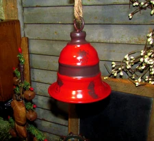 Primitive Antique Vtg Style Retro 5" RED Christmas Hanging Tin Metal Bell
