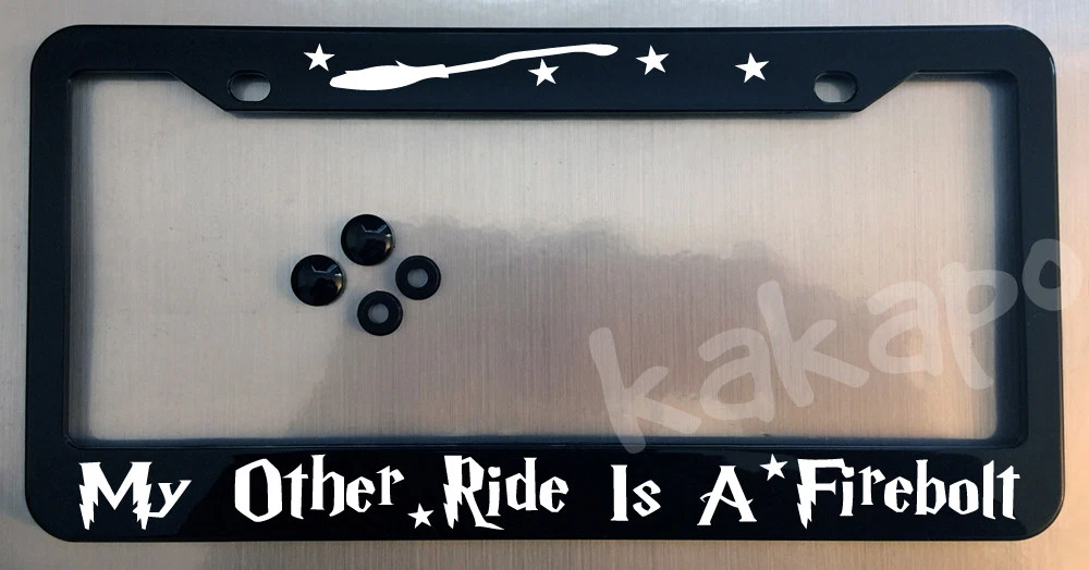 Harry Potter My Other Ride Is A Firebolt Black Metal License Plate Frame