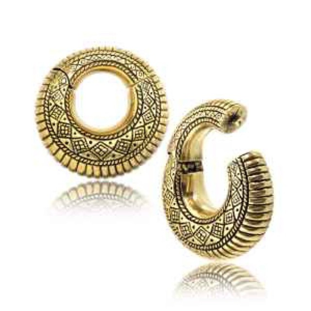 PAIR 2G (6mm) TRIBAL HINGED BRASS EAR WEIGHTS PLUGS GAUGE HOOPS EARRING