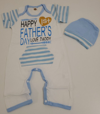 Baby Happy First Father's Day Daddy Infant Bodysuit w cap 0-3mths NEW!