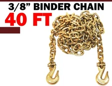 3/8" x 40' Tie Down Binder Chain Grade 70 Cargo Control Auto Haul Grab Hook G70