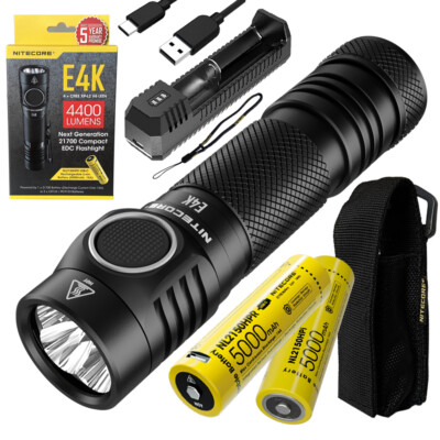 Combo: NITECORE E4K Flashlight w/NL2150HPi & NL2150HPR + UI1 USB Charger