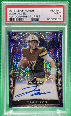 2018 Leaf Flash Josh Allen Rc Rookie PURPLE ON CARD AUTO JERSEY # 17 /25  PSA 9