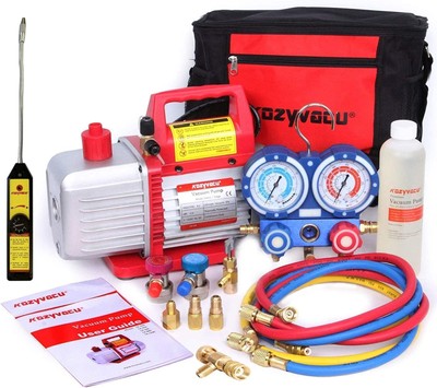 Mini Split/HVAC/AUTO AC Repair Complete Tool Kit - with 1-Stage 4.5 CFM Vacuu...