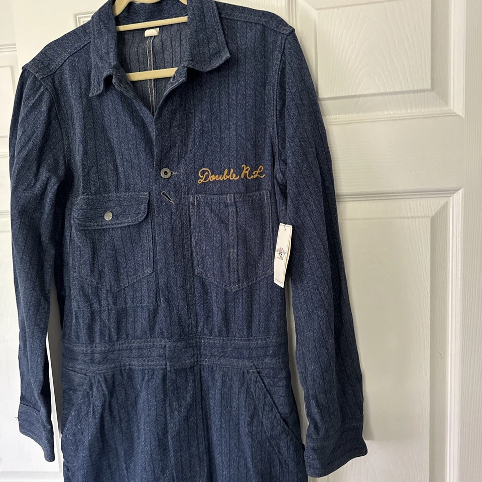 NOVO RRL Macacão de Sarja Jaspe Duplo RL Pequeno Azul Reto Japonês - Imagem 4 de 4