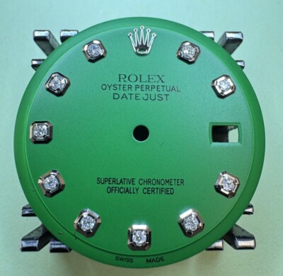 Rolex Mens NonQuick Datejust Custom Matte Green Diamond Dial For 1600 1601 1603