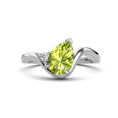Peridot accented Lab Gr Diamond Wave Solitaire Plus Eng Ring 14K Gold JP: 398834
