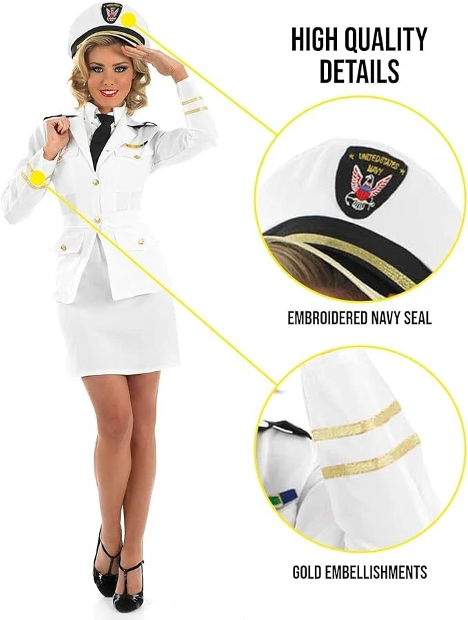 Disfraz de Capitán Blanco para Mujer Damas Uniforme de Oficial de la Marina Traje de Marinero S - XXL Foto 3 de 4