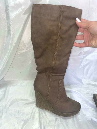 Stivali Stivaletti 38 Donna Al Ginocchio Zeppa Alta Marroni Boot Stiefel |  eBay