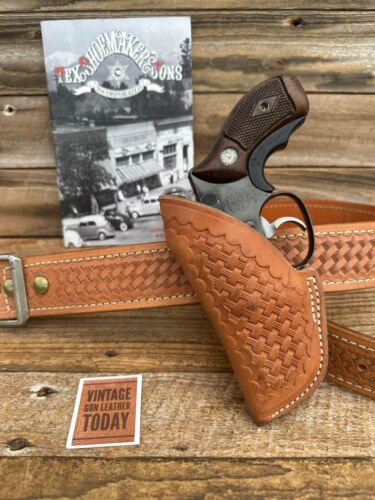 Vintage Tex Shoemaker Brown Basket Leather FBI Style Holster 36 Chief Special W - Afbeelding 1 van 3