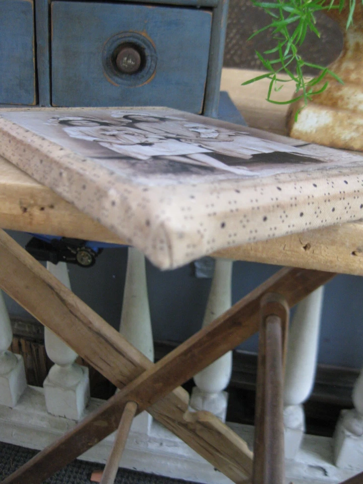 5 x 7 Calico Covered Canvas Old Photo Print Girls w Dolls - Image 3 of 4