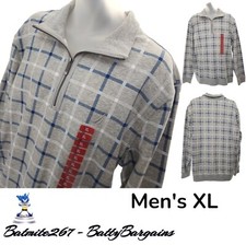 NWT Nautica Sweatshirt Men's XL Shirt 1/4 Zip Blue Gray Check Fleece Lined NEW