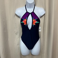 Wet Swimwear Keyhole Front Halter One Piece Women's Size XS Embroidered NWT