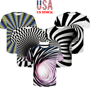 3D-Optical-illusion-T-Shirt-Swirl-Print-Men-Women-Short-Sleeve-Tee-Tops-Summer