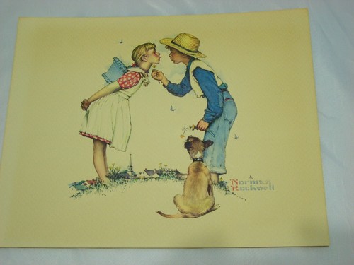 2 EMBOSSED PRINTS NORMAN ROCKWELL BEGUILING BUTTERCUP BOY GIRL DOG 8" X 10" - Picture 2 of 2