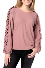 Studio Park x Shawn Killinger Rib Knit Ruffle Sleeve Top Dusty Plum