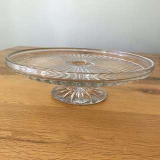 Vintage Glass Cake Stand with a Sunburst Pattern. 22cm Diameter Height 6.5cm.