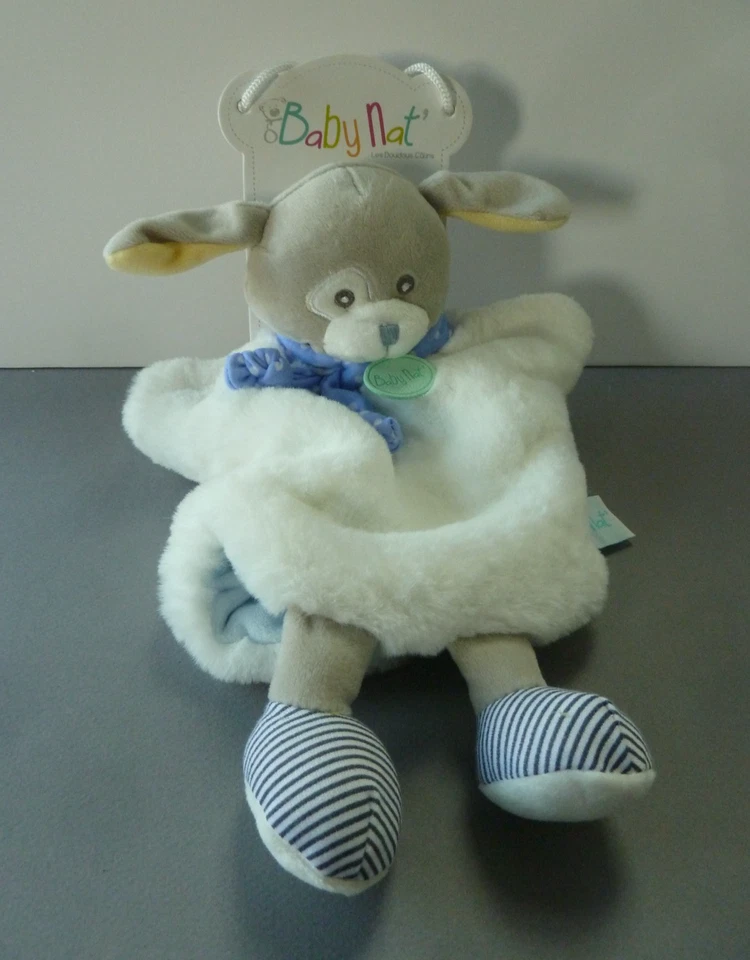 SD* DOUDOU MARIONNETTE BABY NAT CHIEN blanc bleu jaune gris les douillettes NEUF - Photo 2/4