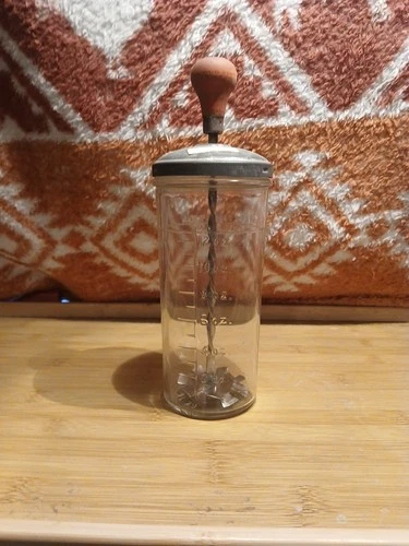 Hazel Atlas Vintage Glass Malted Milk Mixer with Metal Lid 12 oz Capacity