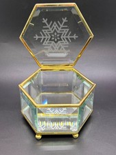 Trinket Box with Lid Brass and Glass Hexagon Display Jewelry Box R.O.C. Vintage