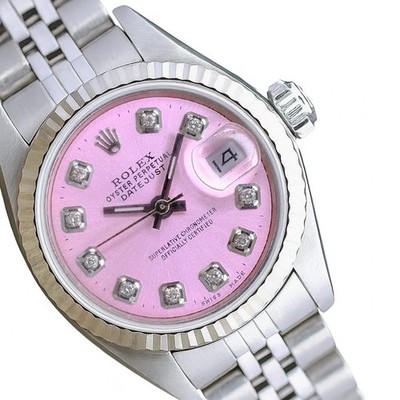 Rolex Datejust Steel Pink Diamond Dial 14KW Fluted Jubilee Watch w/ Box & Paper