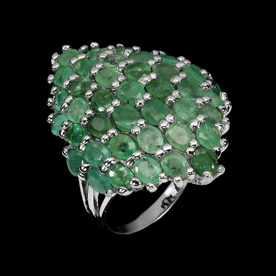 Estate 925 Anello Argento Sterling Ovale Smeraldo Naturale Gemma Gioielli Sz 7.5 - Immagine 2 di 4