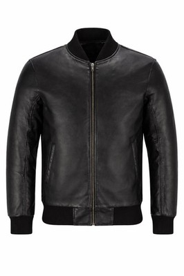Herren Bomberjacke schwarz Lederjacke Retro Street Inspired echt Lammfell