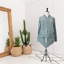 PJ SALVAGE Womens L Hype Striped Radiate Love Shorts 2pc Pajama Set Green White