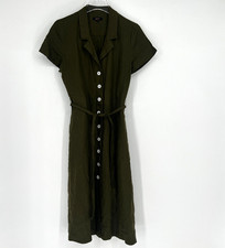 Quince European Linen Button Front Dress Womens S Green Preppy Classic Midi