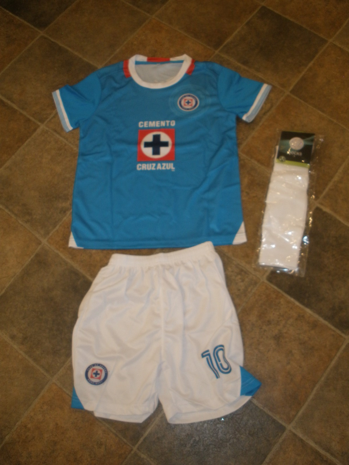 New Cemento Soccer Jersey Shorts Socks Blue Cruz Azul Mexico Youth Sz.24 (O76)