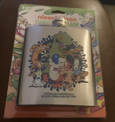 Nickelodeon 90s Theme Flask Reptar Ren Stimpy Rocko CatDog 8oz