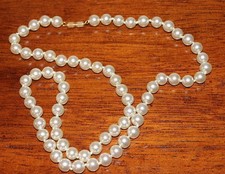 Cream White Simulated Faux Pearl Necklace Hand Knotted Strand 24" Length