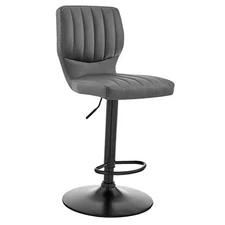  Bardot Modern Adjustable Height Gray Faux Leather Swivel Bar Stool for Grey