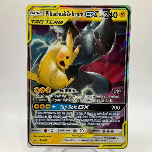Pikachu & Zekrom GX 33/181 SM- Team Up Holo Ultra Rare Pokemon Card LP