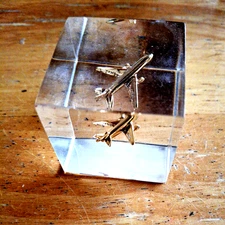 McDonnell Douglas DC-10 Airplane Lucite Cube 1 3/4in x 1 3/4in