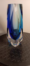 Mandruzzato Murano Sommerso Vase Multi Faceted Blue / Teal 6.25 inch tall