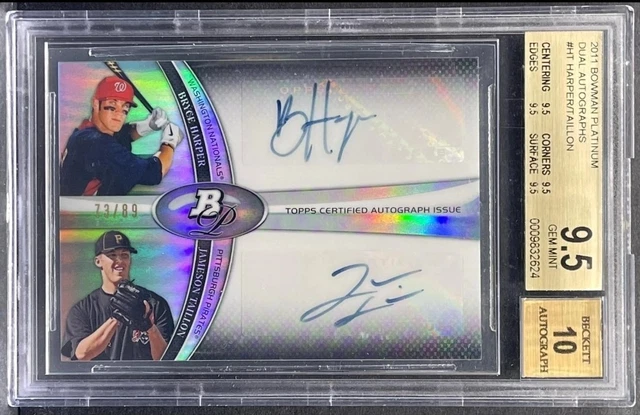 2011 Bowman Platinum Bryce Harper - Jameson Taillon Rookie RC AUTO /89 BGS 9.5 10