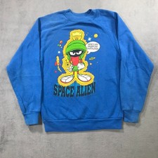 Vintage LOONEY TUNES Sweatshirt MARVIN THE MARTIAN Kids Boys Medium Blue 90s