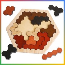 Wooden Hexagon Tangram Puzzle Geometric IQ Game Educational Brain Teaser 14 Piec