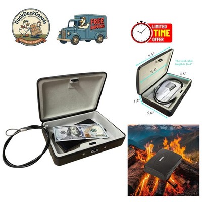Compact Travel Lock Box with 3-ft Cable - Fire & Water-Resistant Safe Storage