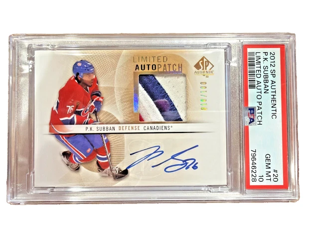 POP 1 Mint 10-2012 SP Authentic P.K. Subban Limited Auto Patch PSA 10 Gem MT #20