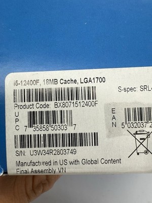Intel Core i5-12400F Processor (4.4 GHz, 6 Cores, LGA 1700