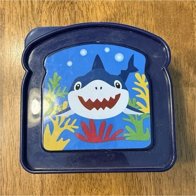 Shark Cartoon Blue Plastic Sandwich Box with Snap Lid Kids Lunch Container
